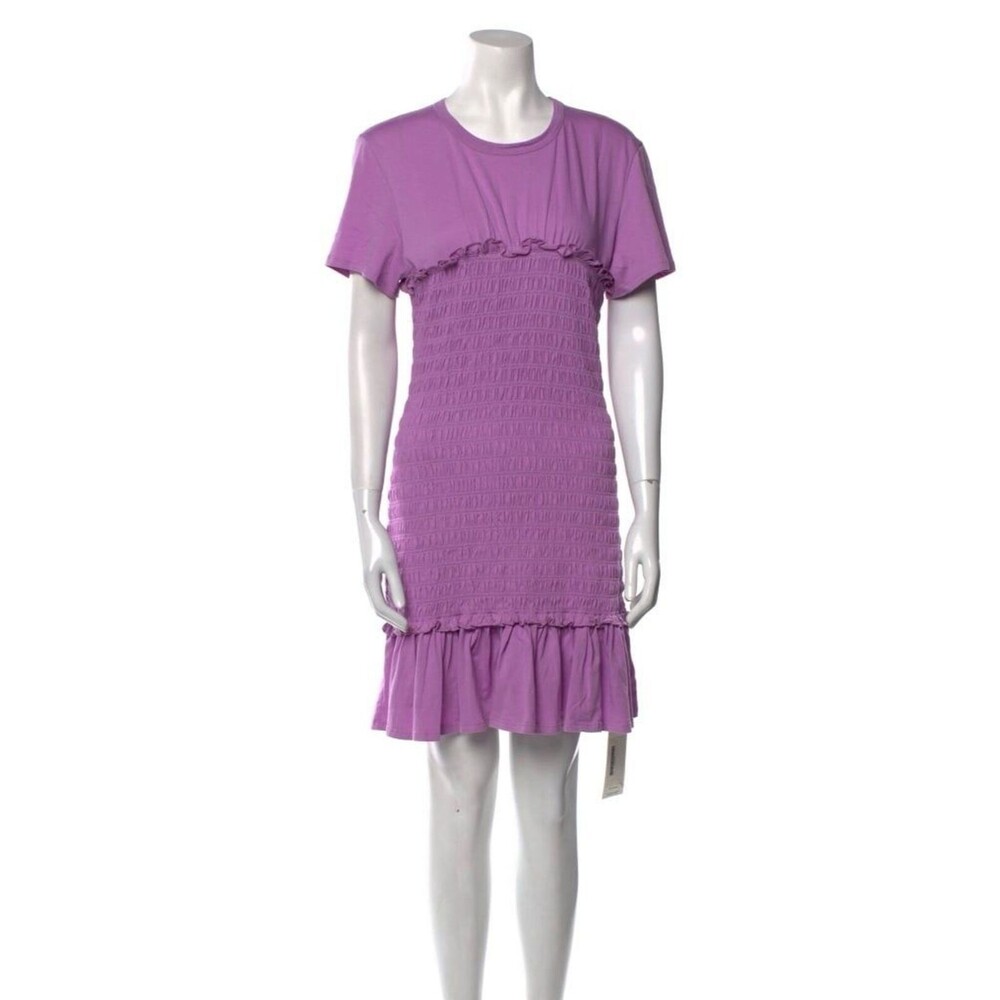Veronica Beard Violet Lilac Smocked Dress Flounce Hem Ruffle Cotton Small